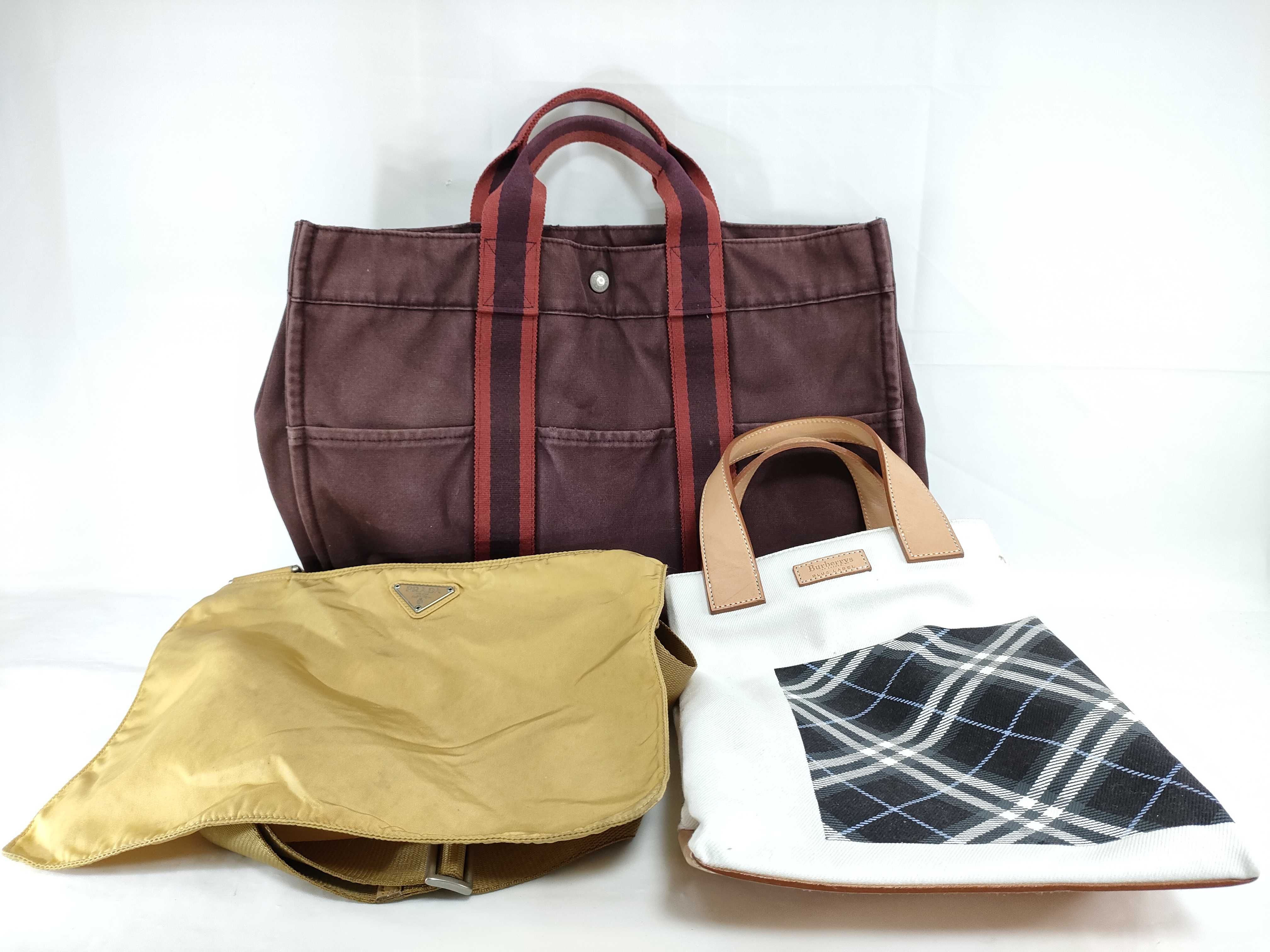 (7707_0358) PRADA Prada, Hermès and Burberry Bags in Nylon 3-Piece Tote Bag