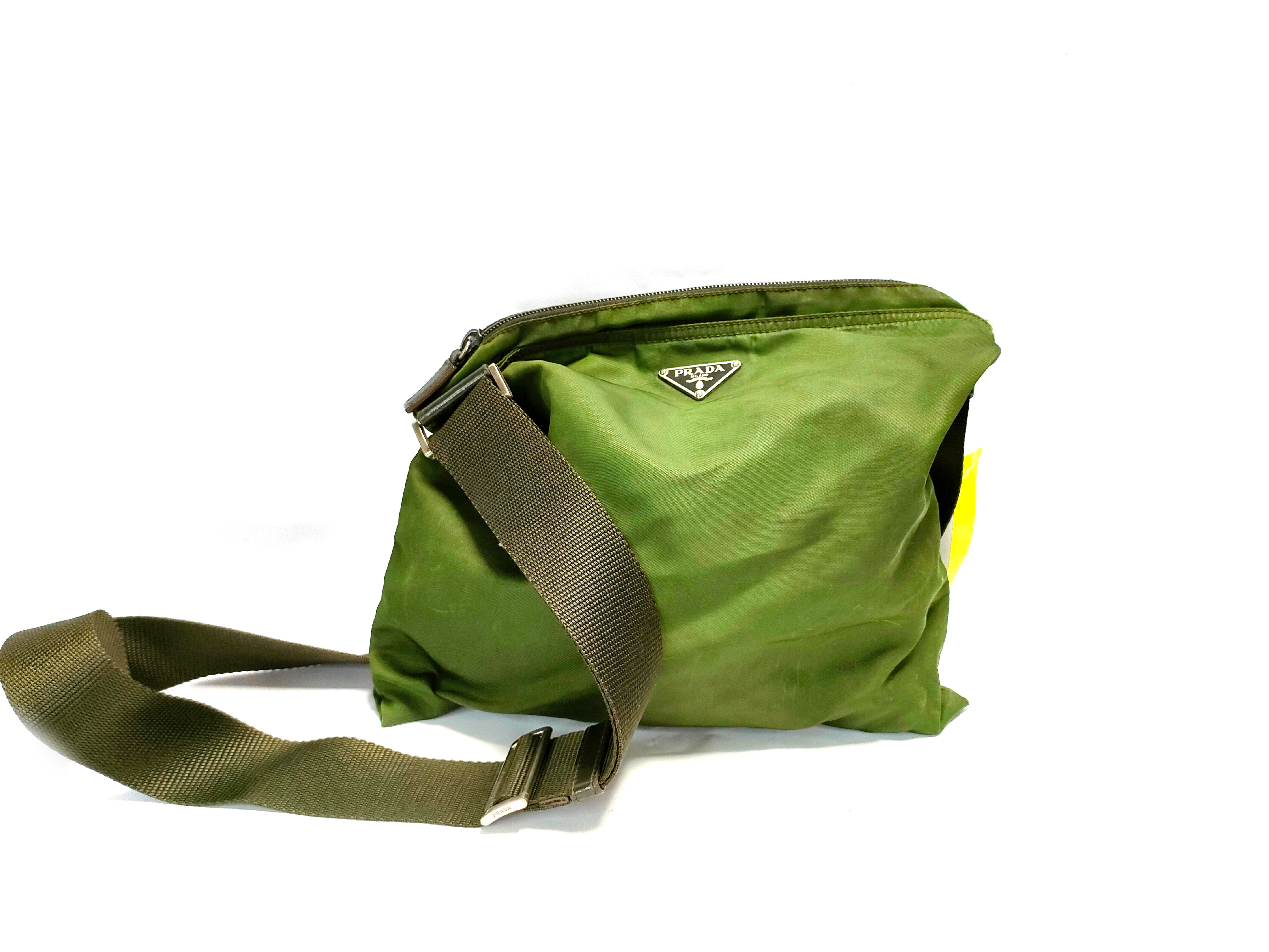 (7707_0352) PRADA Nylon Triangle Logo Khaki Shoulder Shoulder Bag